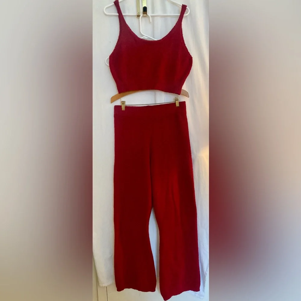 Red 3 Piece Knit Set - Sweater, Crop Tank & Wide Leg Pants Size XL